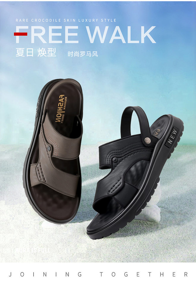 Dép sandal nam quai ngang hở ngón, đế mềm chống trượt, dùng đi ngoài trời và lái xe — 2289 kaki (kích thước giày thể thao), 2289 Đen (Kích thước giày thể thao) chi tiết 2