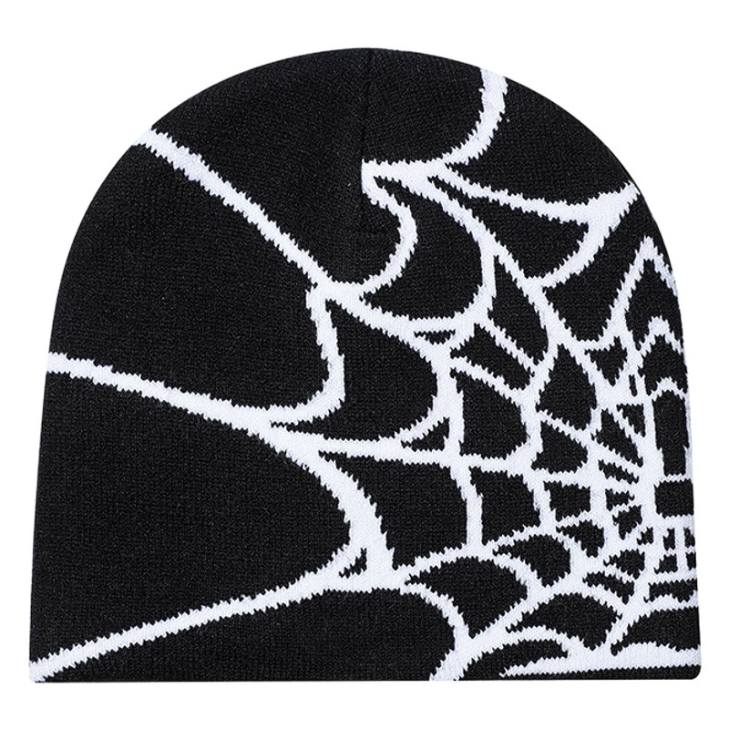 Cross-Border Hip-Hop Acrylic Spider Web Knitted Jacquard Beanie Hat to Prevent Cold and Heattech Thickened High-Quality Melon Skin Cold Hat