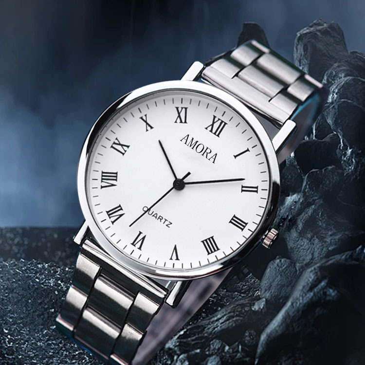 9#-Silver Steel Belt Roman White Surface
