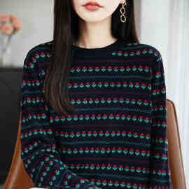 法式气质提花针织衫女2025新款复古洋气毛衣宽松显瘦打底衫时尚朝