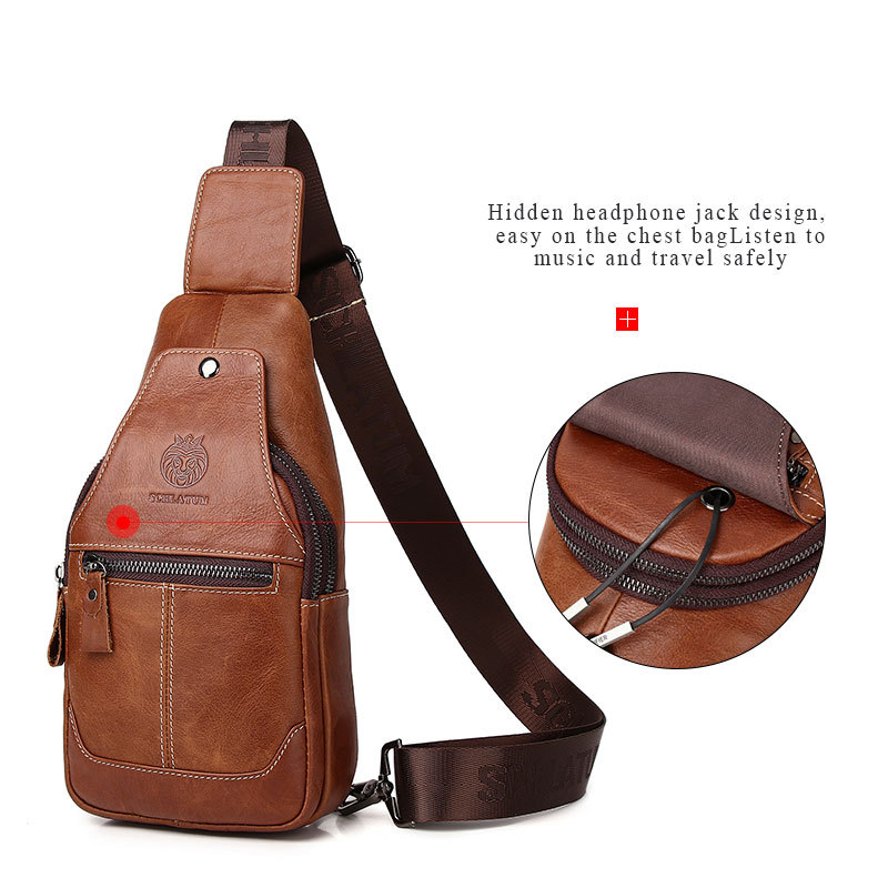 Petto a tracolla in vera pelle Lion Leiden per la nuova borsa a tracolla anteriore in pelle bovina con strato superiore da uomo_voghion.com