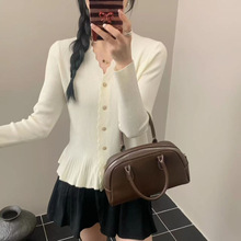 2025秋季新款时尚百搭V领长袖针织开衫女修身显瘦纯色打底上衣潮