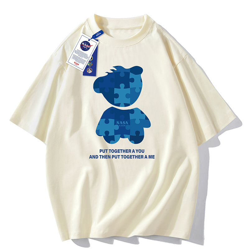 NASAGISS pesado nombre conjunto de los hombres de manga corta Camiseta de la pareja de las mujeres de la marca de moda de verano suelta media manga adolescentes