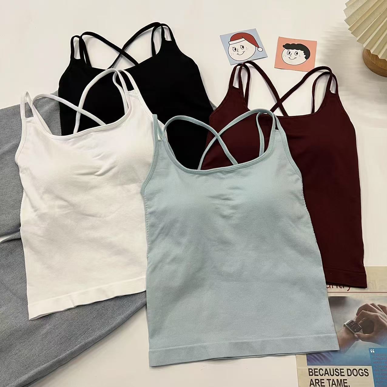 New Korean Style Cross Camisole for Women with Breast Pad Design for Inner Wear and Outer Wear Slimming Slimming Bottoming Top for Women