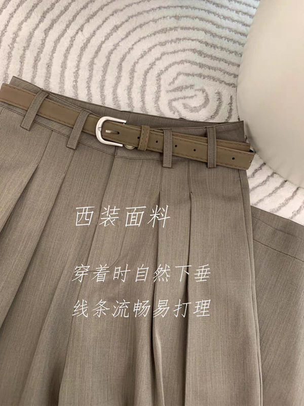 CHAO级推荐！韩式浅咖色精纺羊毛休闲女裤西裤显瘦高腰百搭阔腿裤|undefined