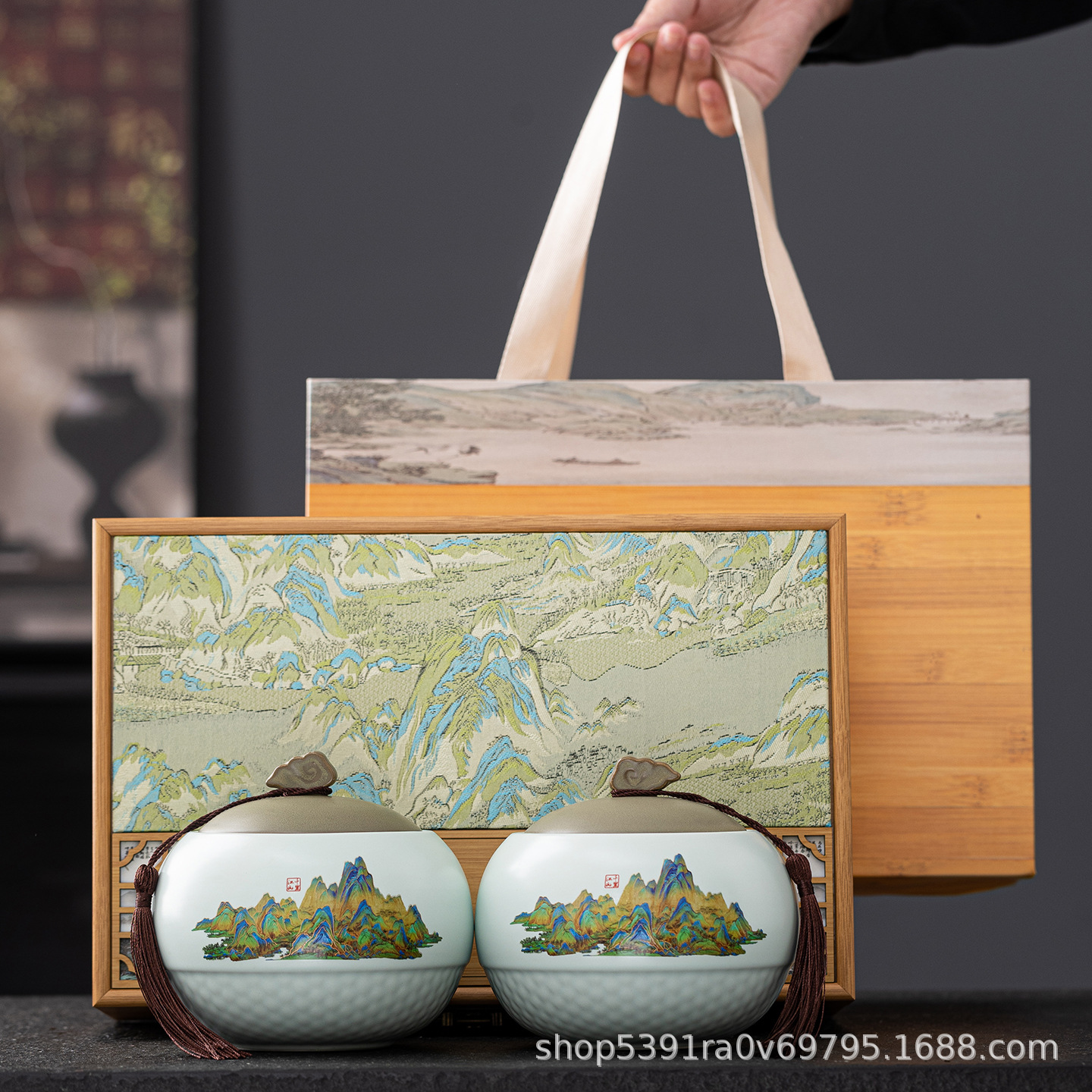 Qianli Jiangshan 인기 더블 캔 - 나뭇결 선물 상자