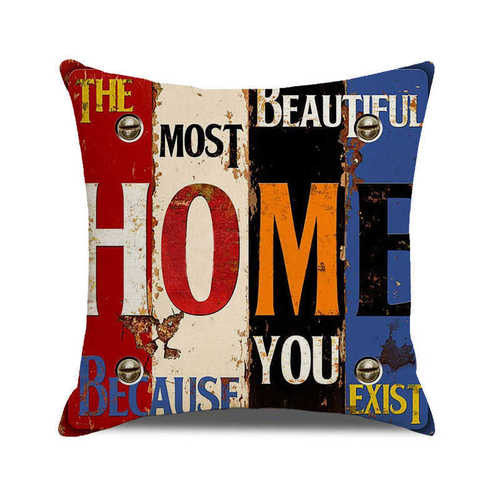 Retro English industrial style wood grain letters home soft decoration sofa cushion cover pillow wholesale to drawing ZX357