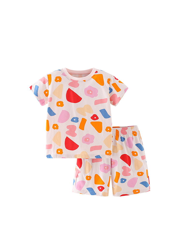 Malwee niñas traje de verano nuevos niños europeos y americanos casual impreso cuello redondo manga corta cintura elástica pantalones