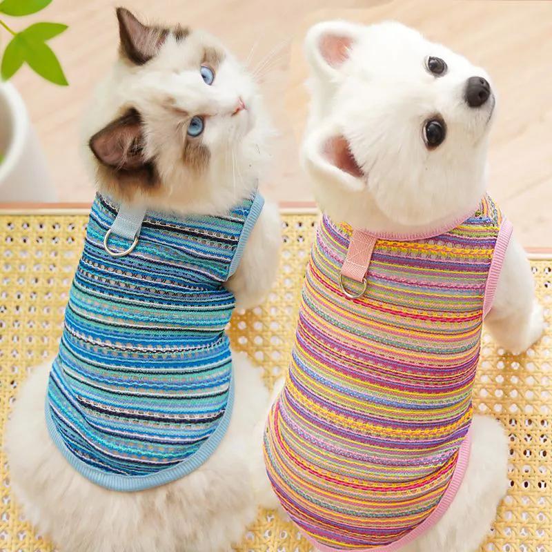 Perro de mascota primavera y verano ventilado hueco chaleco de tejido ropa delgada multicolor Corgi Fa Dou perros de tamaño medio