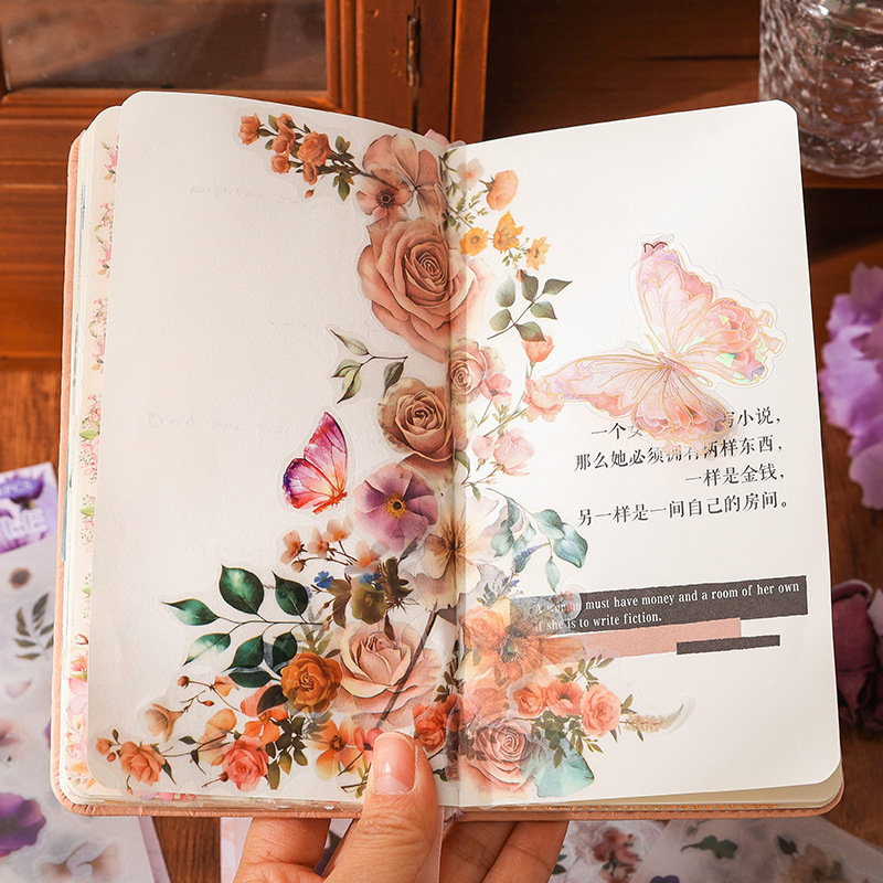 Crassa flor balada papel sulfato impermeable pet pegatinas diy diario pegatinas plantas transfronterizas flores pegatinas hojas