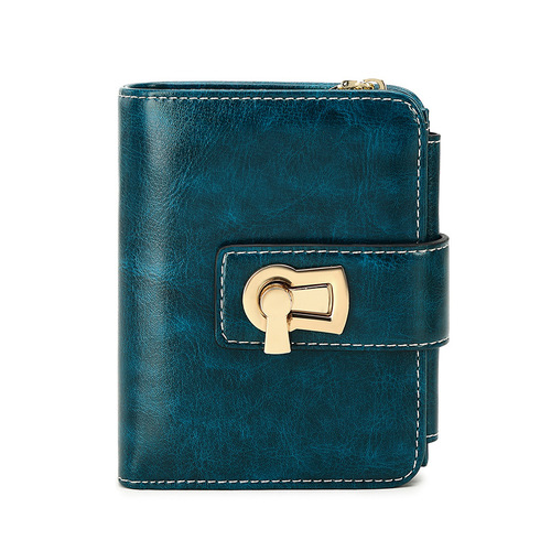 Cross-border  new RFID anti-theft brush women's zipper card holder, small wallet with lock fastener, tri-fold short wallet