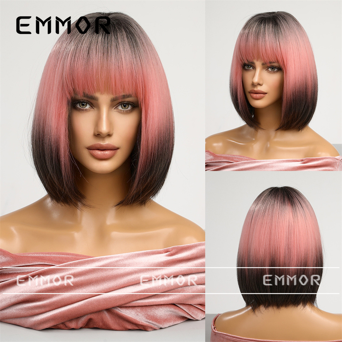 Transfronterizo flequillo negro marrón teñido púrpura Pelo Corto Bobo clavícula pelo completo cabeza cubierta en línea celebridad COS personalidad peluca