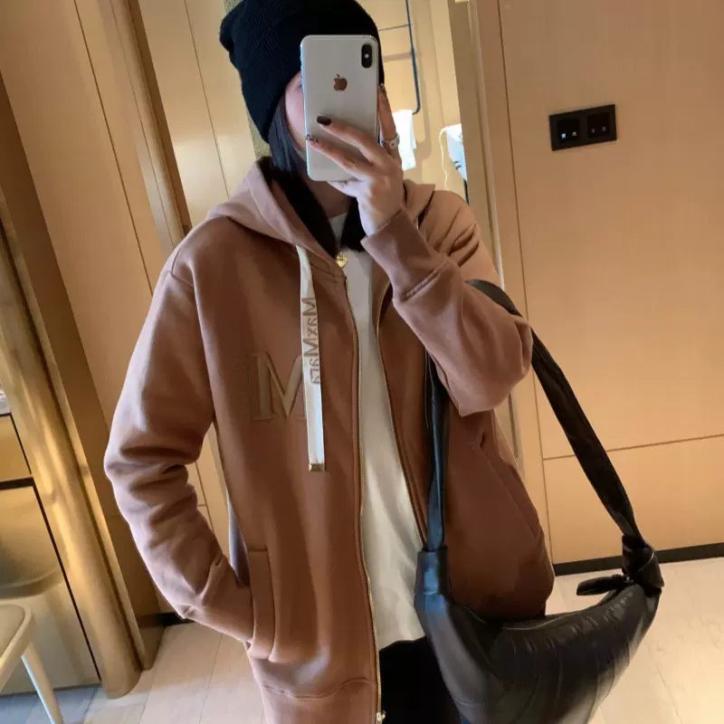MAX同款平替女式卫衣2025春季新款连帽刺绣抽绳圆领拉链开衫外套