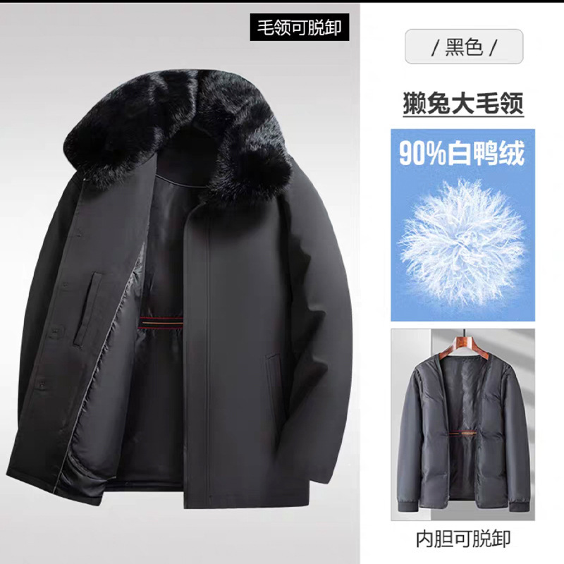 Middle-aged and elderly men's white duck down parka, thickened and warm, with large rex rabbit fur collar, winter down jacket for dad Middle-aged and elderly men's white duck down parka, thickened and warm, with large rex rabbit fur collar, winter down jacket for dad