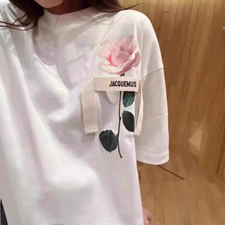 现货2026新款花朵印花logo刺绣T恤夏季舒适宽松休闲文艺短袖上衣