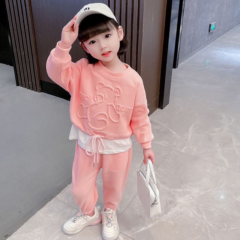 Autunno di abbigliamento femminile 2022 nuovo articolo, felpa a maniche lunghe con griglia a nido d'ape Zhongda pantaloni casual, due pezzi per bambini_voghion.com