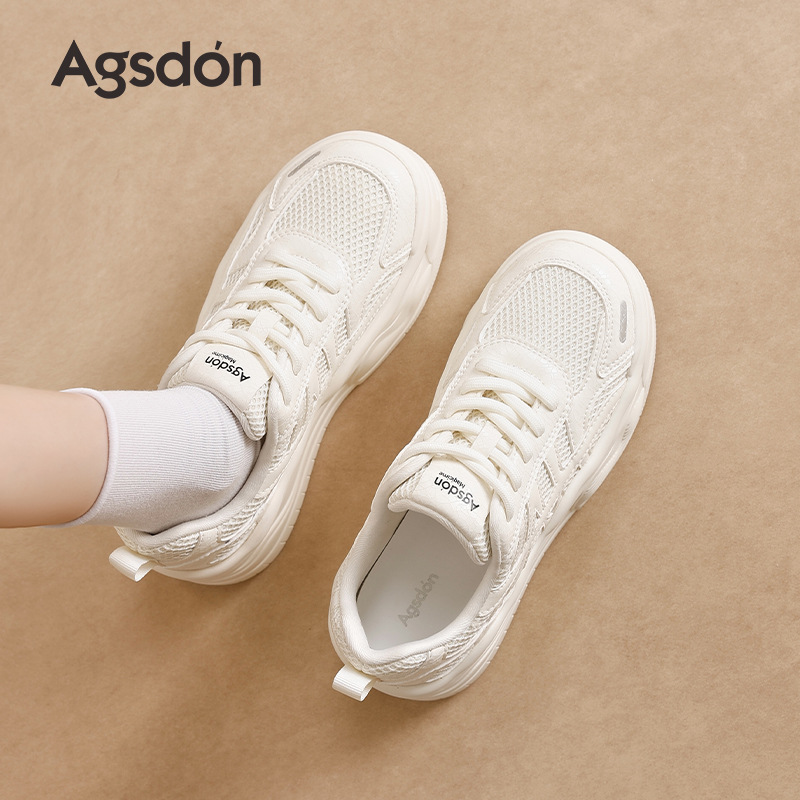 Augu Lion Deng zapatos blancos de suela gruesa para mujeres 2025 nuevos zapatos de skate casuales de malla de verano zapatos deportivos muffin pequeños