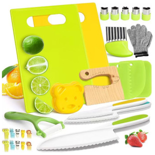 Amazon 28-piece children's safety knife suit gloves cutting board potato cut vegetables plastic children's kitchen suit