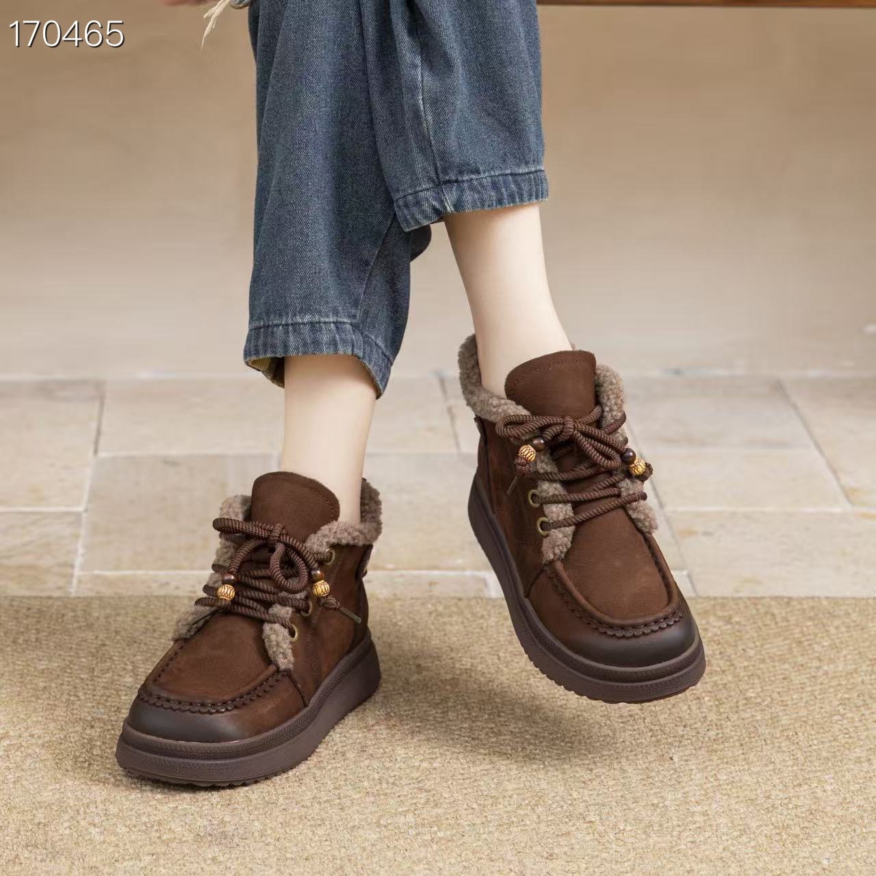 Boot nữ cổ cao ôm bắp chân mũi tròn đế dày phong cách Hàn Quốc — màu nâu, Cà phê sâu chi tiết 2