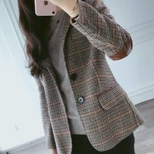 格子毛呢西装外套女2025秋冬新款韩版修身百搭复古呢子女士小西服