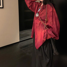 XingYu丨扎染红色衬衫女春季新款设计感小众复古衬衣长袖宽松上衣