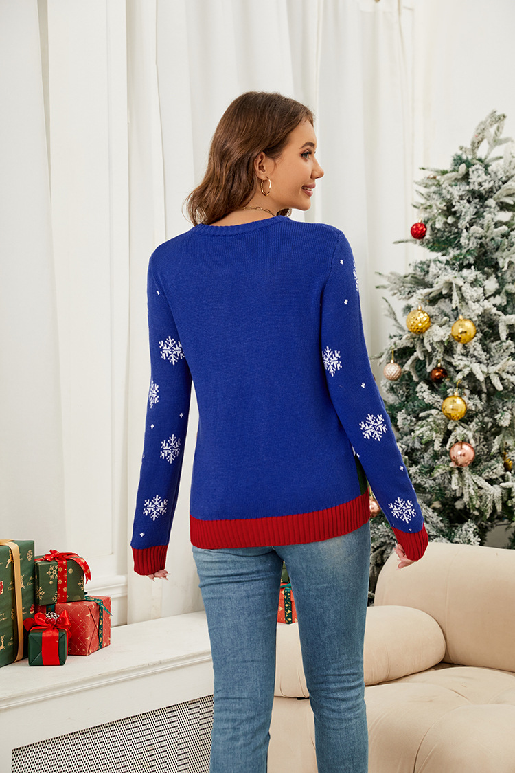 Jacquard Design Casual Style Wholesale Women's Casual Christmas Tree Santa Claus Snowflake Long Sleeve Jacquard Sweaters & Cardigans