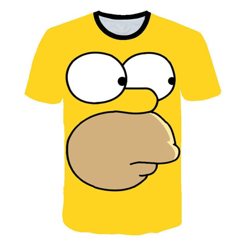 The Simpsons Themed Printed Short-Sleeved T-Shirt with Homer's Big Head and Bart's Portrait in Bright Yellow for Everyday Casual Wear The Simpsons Themed Printed Short-Sleeved T-Shirt with Homer's Big Head and Bart's Portrait in Bright Yellow for Everyday Casual Wear