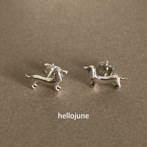 925 silver needle dachshund dog shaped earrings, unique personality, sweet and cool niche earrings, creative animal earrings