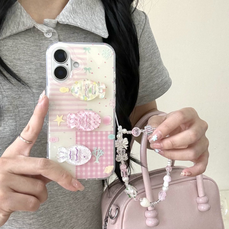 Flores tridimensionales de niña pequeña y fresca para Apple 16ProMax funda para teléfono móvil 15Pro empalme 14/13 cadena 15