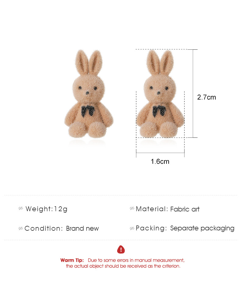 Korean Cartoon Cute Flocking Bear Earrings 925 Silver Needle Plush Rabbit Cat Earrings display picture 1