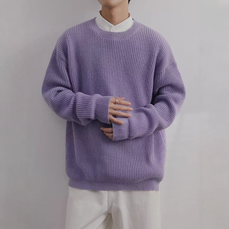 Autumn and Winter Pullover Round Neck Striped Knitwear for Boys Loose Knitted Knitwear Thickeneded Bottoming Shirt Trendyy Top Jacket