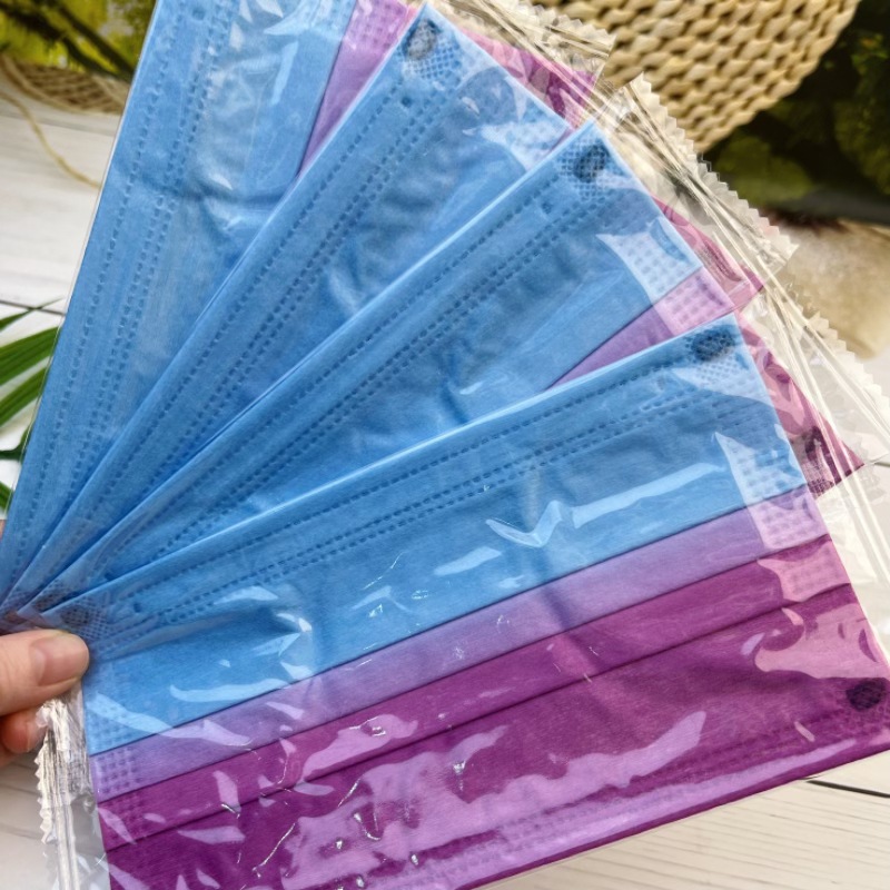 一次性3层印花渐变成人款口罩红蓝色渐变时尚个性日常款独立包装