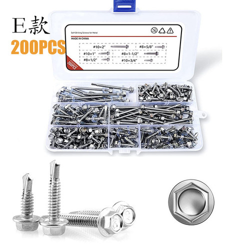 Cross-border box-packed screws 400pcs/380pcs 410 stainless steel hexagonal countersink self-tapping screws set with multiple styles