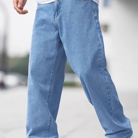 Cross-Border Men's Jeans Loose Straight Casual Long Pants 2024 Spring/Summer Trendy Brand Light-Colored Men's Pants Sky Blue in Stock