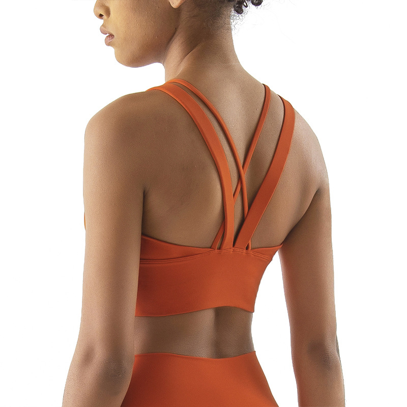 2022 Europea y América Cruz espalda ropa interior deportiva de las mujeres chaleco hueco Sujetador deportivo a prueba de golpes push up yoga ropa