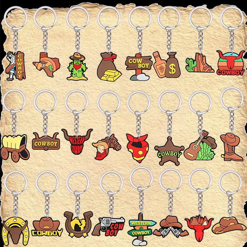 Cowboy Boy Pvc Soft Keychain Western Cowboy Boots Small Pendant Keychain Boy Small Gift Accessories Wholesale