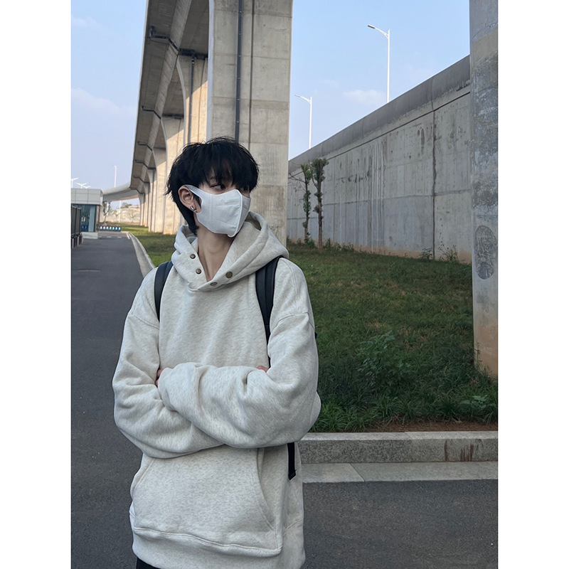 미국 스타일 하이 스트리트 버튼 후드티 남성용 가을 겨울 트렌디 브랜드 420g 헤비웨이트 이너웨어 유럽 및 미국 힙합 자켓