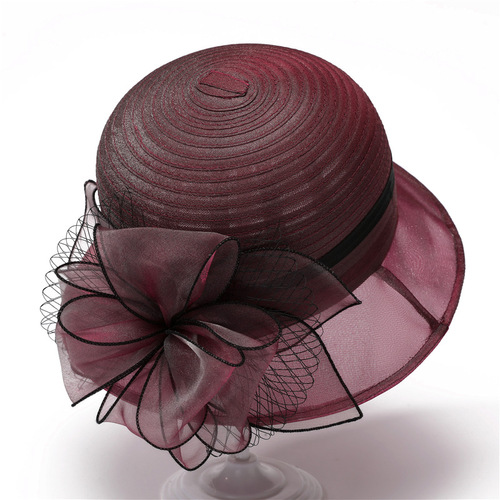 French-style hat for women, British-inspired organdie, suitable for middle-aged and elderly women, spring and summer flower elegant hat, sun protection and sunshade hat, bucket hat