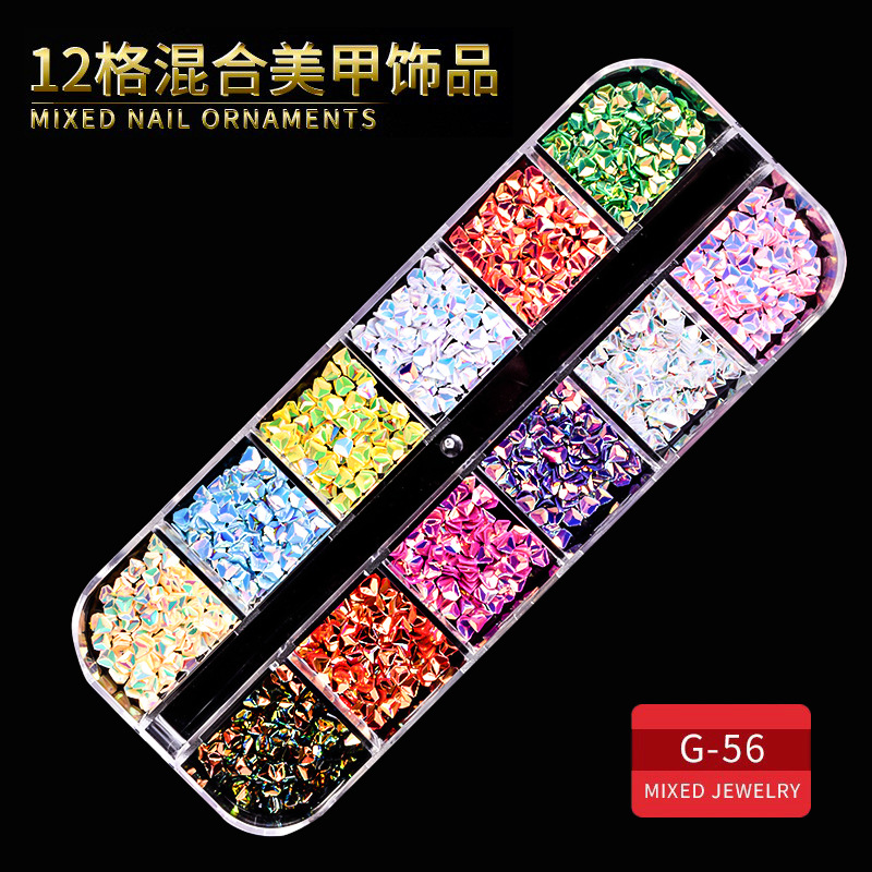 Juego completo transfronterizo de 12 compartimientos de remaches de metal, diamantes de imitación, Xingyue, piezas de concha de diamantes, accesorios para uñas, adornos para uñas