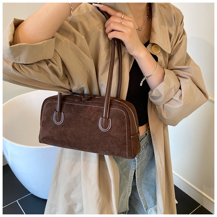 Suede Look Soft East West Shoulder Bag 27