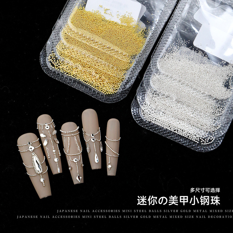 Manicure 0.4mm Mini Small Steel Beads Small Size Gold and Silver Metal Small Round Beads with Diamond Nail Decoration Wholesale Manicure 0.4mm Mini Small Steel Beads Small Size Gold and Silver Metal Small Round Beads with Diamond Nail Decoration Wholesale