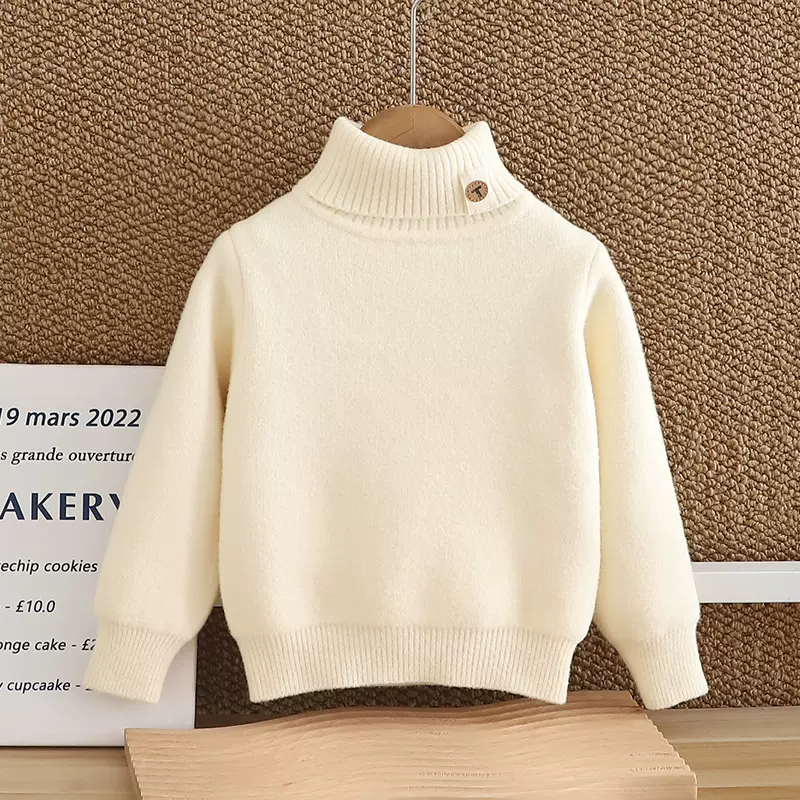 男童毛衣2024新款韩国绒加厚秋冬款高领女童针织打底一体绒线衣