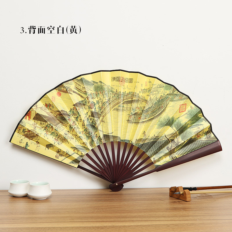 Bambú-como Rosewood Hanfu ventilador antiguo estilo plegable ventilador de seda estilo chino ventilador 10-pulgadas Xuan papel plegable ventilador publicidad ventilador venta al por mayor