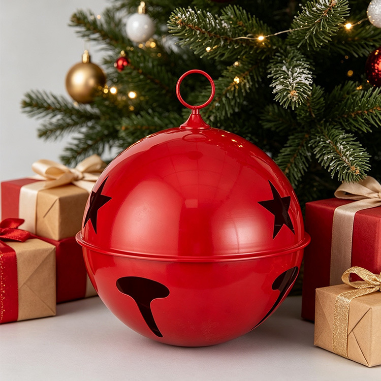 Nuevos productos transfronterizos campanas de Navidad hierro forjado gran campanas redondas decoración campanas de cinco estrellas plata rojo oro decoración de Navidad