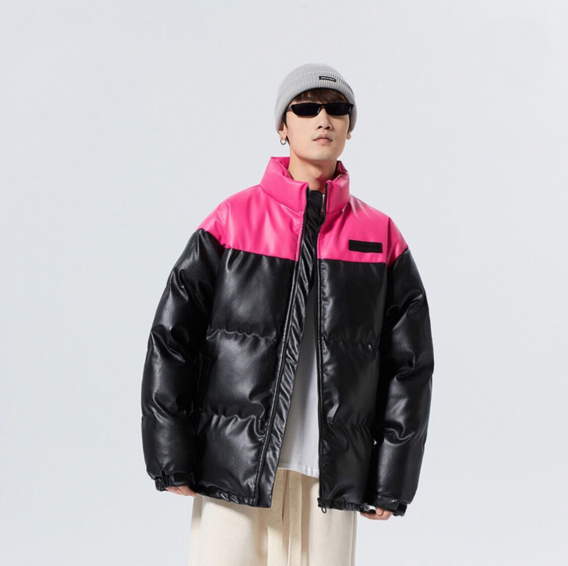 Herren Stehkragen Kunstleder Bomberjacke Gefütterte Winterjacke_voghion.com