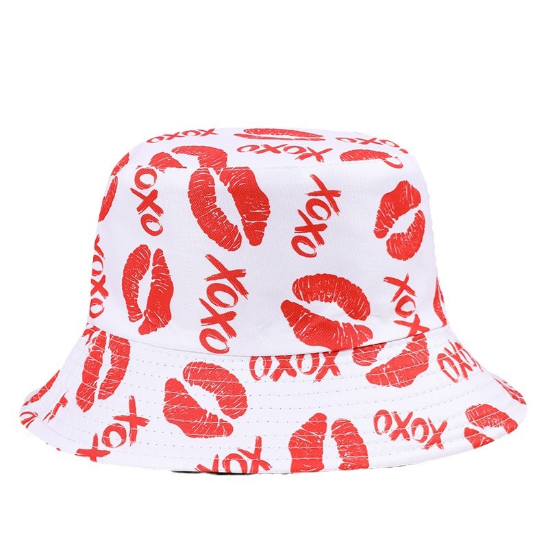 Nueva moda en forma de corazón impreso sombrero de pescador de doble cara beso de moda sombrero de sol sombrero de protección solar