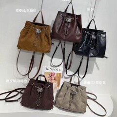 高级感菱格小香风水桶包链条双肩包时尚通勤背包休闲百搭学生包包
