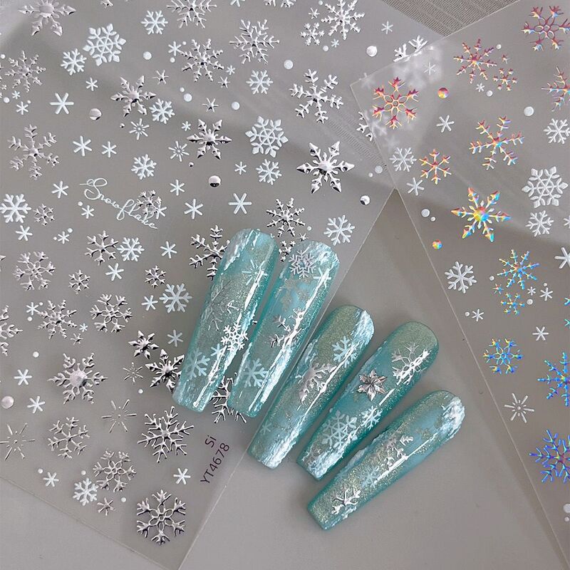 Embossed Hot Stamping Silver Snowflake Nail Art Stickers Colorful Flash with Adhesive Nail Decals Christmas Series Accessories Wholesale
