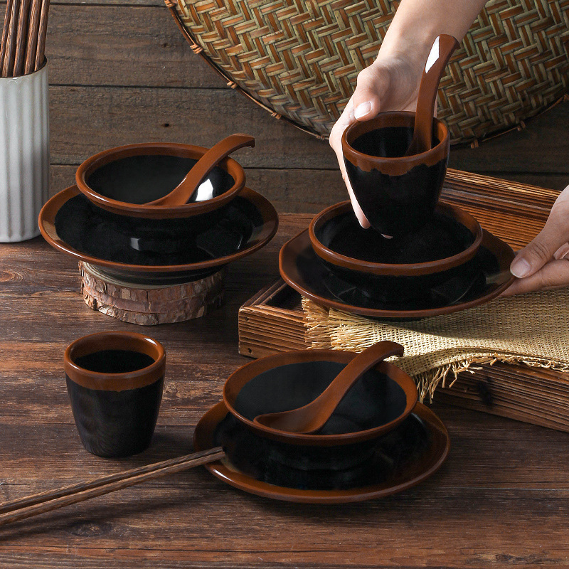 melamine tableware suit hotel hot pot shop set table four-piece commercial restaurant rice bowl imitation porcelain barbecue dip small bowl