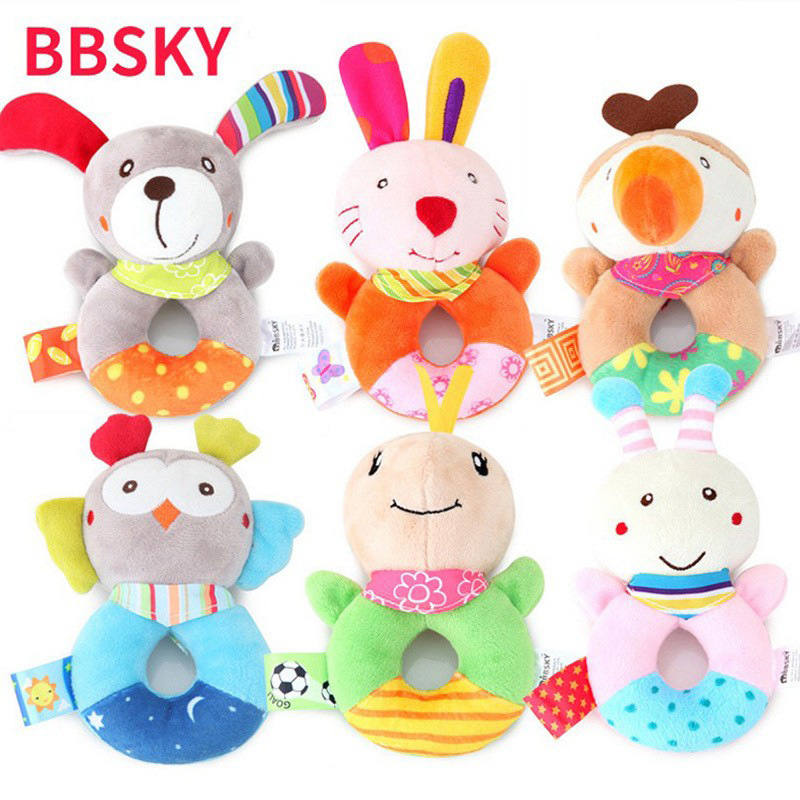 bbsky cute puppy owl cartoon animal hand-cranked ring baby hand-catching bell round hand-cranked plush toy